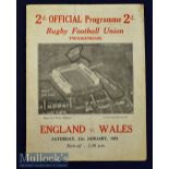 1933 England v Wales Rugby Programme etc: Wales’ long-awaited and famous 7-3 win at HQ, their