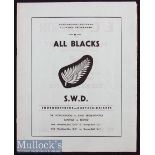 1970 SW Districts (S Africa) v NZ All Blacks Rugby Programme: NZ won 36-6. 20pp issue which has