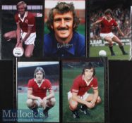 Selection of Signed late 1970s Manchester United Photographs featuring A Stepney, P Roche, S