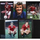 Selection of Signed late 1970s Manchester United Photographs featuring A Stepney, P Roche, S