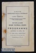 1936 Edinburgh Rugby Sevens Programme: 8pp thick paper issues, staples rusted & spine loose, but