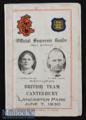Rare 1930 British Lions at Canterbury Rugby Programme: Canterbury won 14-8, 24pp issue with some