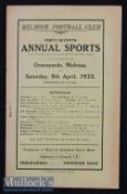 1933 Melrose Rugby Sevens Programme: 8pp yellow paper issue in very good condition for age,