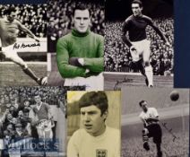 Collection of b&w prints with signatures of Pele (CofA), Martin Peters, Tom Finney (CofA), Bobby