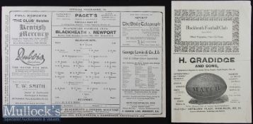 1922/24 Blackheath v Newport Rugby Programmes (2): A very old-established Anglo-Welsh October