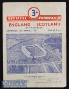 1947 England v Scotland Rugby Programme: England shared the title. Back to the pre-war size and