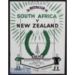 1956 New Zealand v S Africa Test Rugby Programme: Clean attractive Christchurch issue from the first