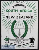 1956 New Zealand v S Africa Test Rugby Programme: Clean attractive Christchurch issue from the first