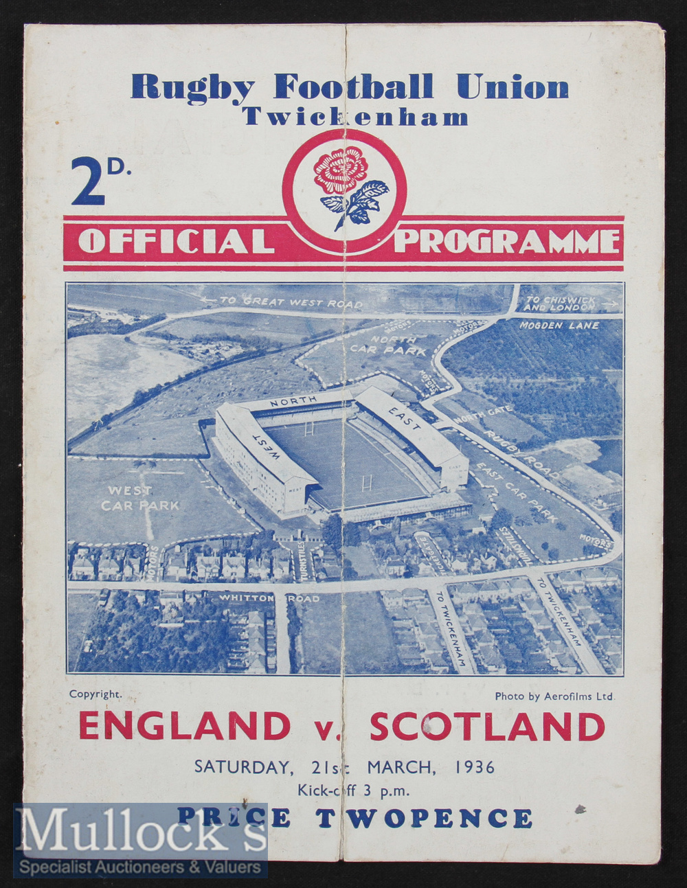 1936 England v Scotland Rugby Programme: The 4pp Twickenham card for another Obolensky outing and