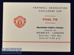 1985 FA Cup Final Manchester Utd itinerary for the Directors Party with arrangements for the