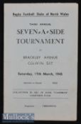 1945 Wartime N Wales Rugby Clubs Sevens Programme: At Colwyn Bay, March 1945 with the war’s end in