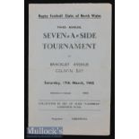 1945 Wartime N Wales Rugby Clubs Sevens Programme: At Colwyn Bay, March 1945 with the war’s end in