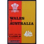 1966 Wales v Australia Signed Rugby Programme: Good condition issue for this surprise Wallaby win,