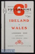 1954 Ireland v Wales Rugby Programme: For Bryn Meredith’s first cap in this season when Wales shared