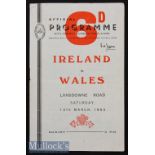 1954 Ireland v Wales Rugby Programme: For Bryn Meredith’s first cap in this season when Wales shared