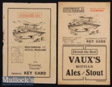 Middlesbrough home match programmes 1948/49 v Everton, 1953/54 v Manchester City (2) Fair-Good.