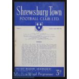 1951/52 Shrewsbury Town v Watford football programme date 18 Aug G condition overall^ rusted staple