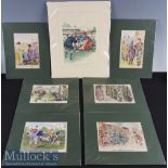 1911-1930 Rugby Cartoons by Punch (6): Six coloured and mounted rugby-related Punch cartoons plus