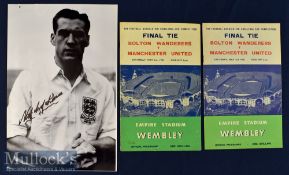 1958 FA Cup Final programme plus reprint issue Manchester Utd v Bolton Wanderers, large b&w