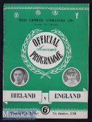 1950 Ireland v England Football programme played October 7th, signed to centre page by Bert