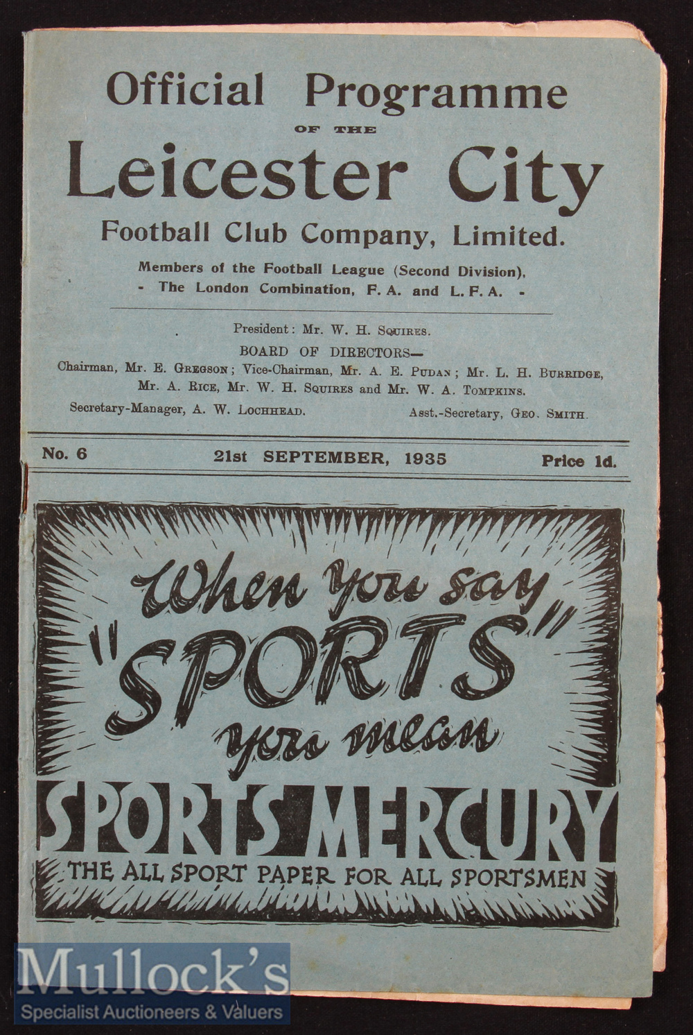 1935/6 Leicester City v Nottingham Forest football programme dated 21.09 has a slight fold, no