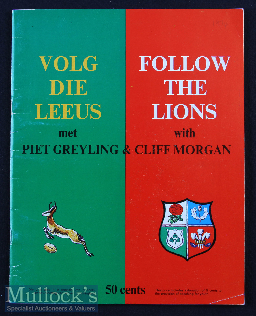 1974 Invincible British Lions Rugby Preview Brochure: ‘Follow the Lions’: Cliff Morgan and Piet