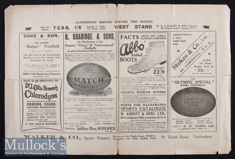 Rare 1922 England v The Rest Trial Rugby Programme: Newspaper-style double sided folded sheet, a tad - Image 2 of 2