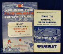 1953 FA Cup Final Blackpool v Bolton Wanderers football programme, ticket and song sheet date 2nd