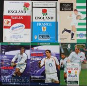 1991-2003 England Test Rugby Programmes (6): Homes v France (score on front) 1991, 1995 & 2003,