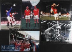 Signed 1977 Cup Final Manchester United Photographs featuring L Macari, G Hill, S Pearson, D