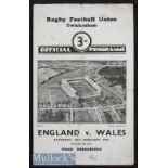 1946 England v Wales ‘Victory’ Rugby Programme: A 3-0 Wales win in this non-cap postwar match,