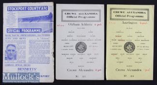 1940s Crewe Alexandra v Oldham Athletic and Accrington football programmes both single sheet, both