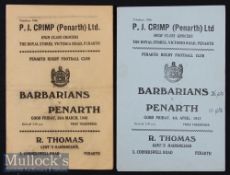 1947/1948 Penarth v Barbarians Rugby Programmes (2): Two consecutive issues for this famous Easter
