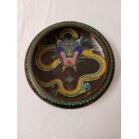 CLOISONNE BOWL with a folded rim, decorated to the interior with a large dragon, the exterior with