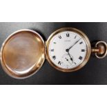 CYMA GOLD PLATED FULL HUNTER POCKET WATCH the white enamel dial with subsidiary seconds dial and