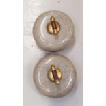 PAIR OF VINTAGE CURLING STONES with wood and brass handles (2)