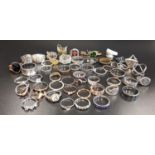 SELECTION OF SILVER AND OTHER RINGS including CZ and stone set examples, 1 box