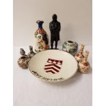 MIXED LOT OF CERAMICS including a Dehme charger decorated with the town of Rehme coat of arms, a