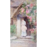 BRITISH SCHOOL Roses around the door, watercolour, indistinctly signed, 29.5cm x 22cm