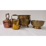 MIXED LOT OF METAL WARE including a large selection of brass wear, watering can, ash tray, bangle,