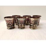 SET OF SIX BOHEMIAN GLASS TUMBLERS in mauve with silver leaf motifs (6)