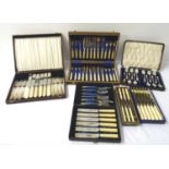 SELECTION OF CASED SILVER PLATED FLATWARE including a set of tea spoons and sugar tongs, set of