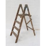 VINTAGE WOODEN FOLDING LADDER with a slatted top and three steps
