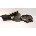 MILITARY INTEREST a WW2 German leather and sheepskin lined pilots head piece, naval officers cap
