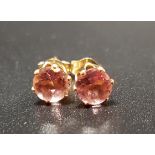 PAIR OF PINK TOURMALINE STUD EARRINGS the round cut gemstones in nine carat gold settings
