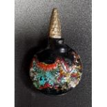 ANTIQUE VENETIAN FOIL GLASS MINIATURE SCENT BOTTLE with colourful decoration on a black ground, with