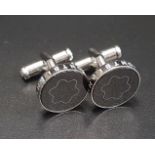 PAIR OF MEISTERSTÚCK CONTEMPORARY CUFFLINKS in stainless steel with black sapphire glass inlay
