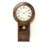 19th CENTURY ROSEWOOD AND INLAID DROP DIAL CLOCK with an eight day movement and a circular painted