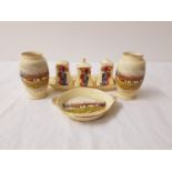 ROYAL WINTON CRUET SET comprising a shaped tray with a salt, pepper and lidded mustard jar all