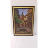 FALCONER Mediterranean village centre, oil on canvas, signed, 59.5cm x 39cm